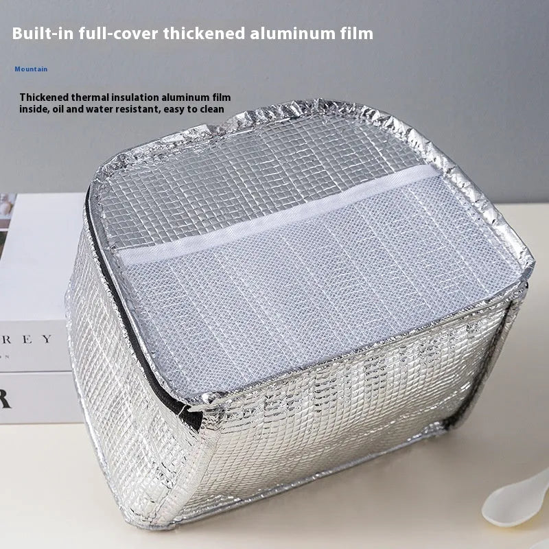Insulated lunch box bento bag in textured cloth with large capacity for keeping food warm