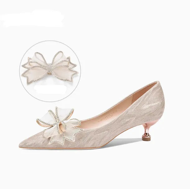 Champagne crystal sequin pointed toe stiletto heel pumps for wedding events