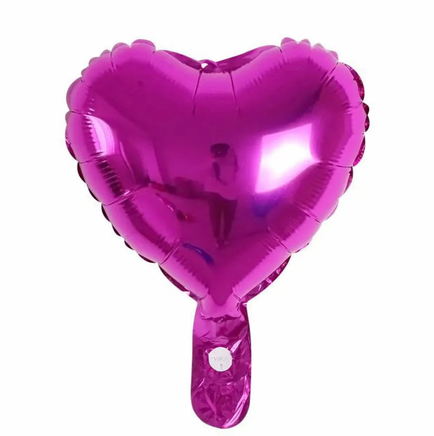 Set of five peach heart shaped aluminum foil balloons in metallic colours