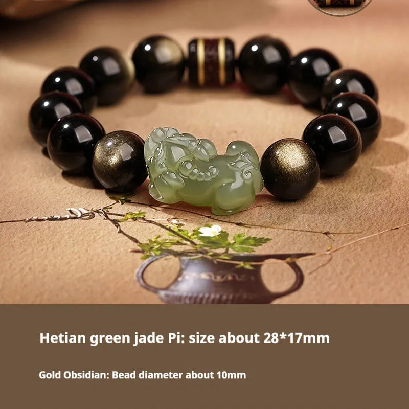 Hetian jade Chinese bracelet with adjustable black and red ropes on wrist