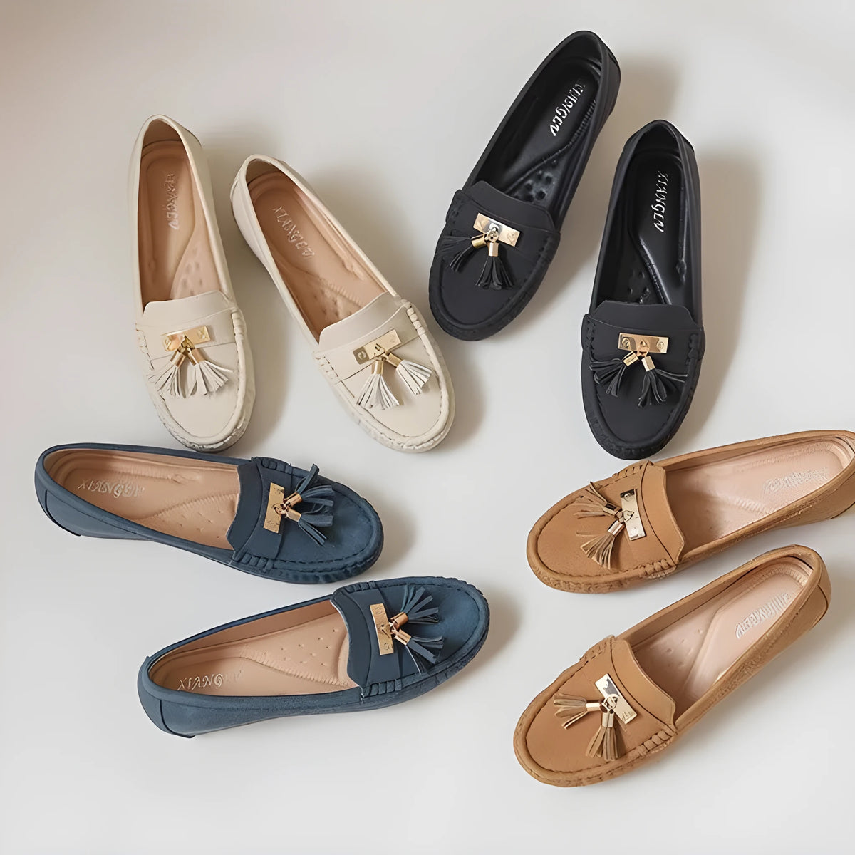Mid-heel casual shoe with round toe and artificial PU upper in a nude colour.