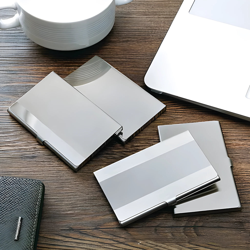 304 stainless steel business card case with geometric design and mirror finish