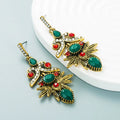 Retro ethnic alloy rhinestone geometric drop earrings in red or green for women