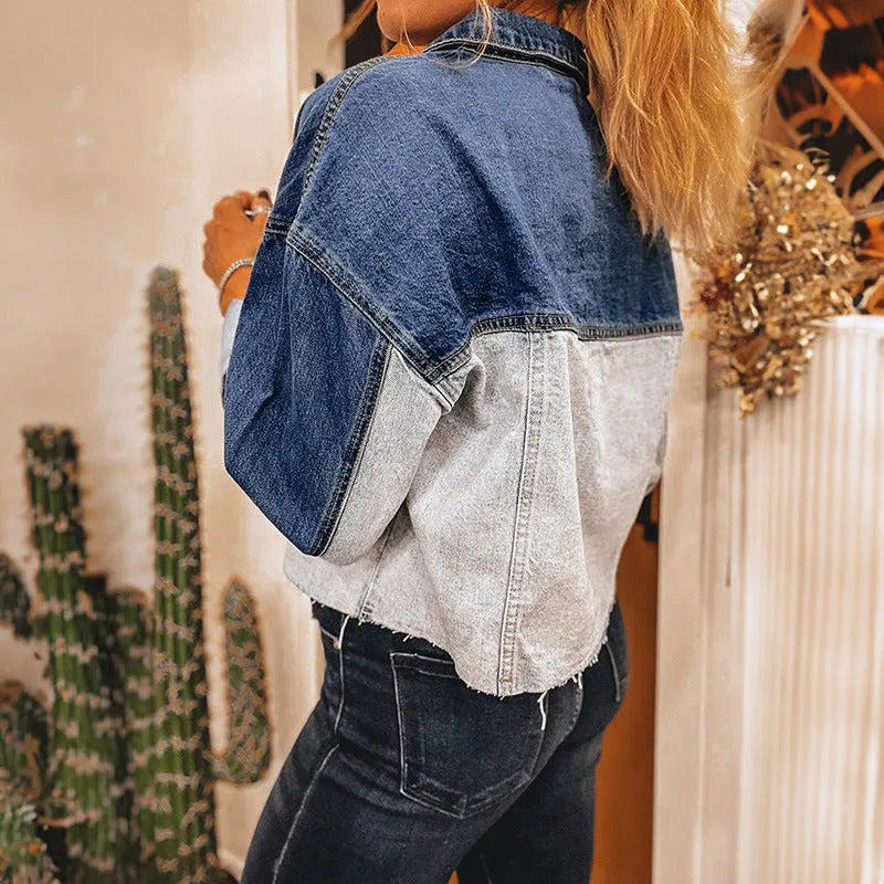 Women's denim coat with single row buckle fastening in loose fitting style