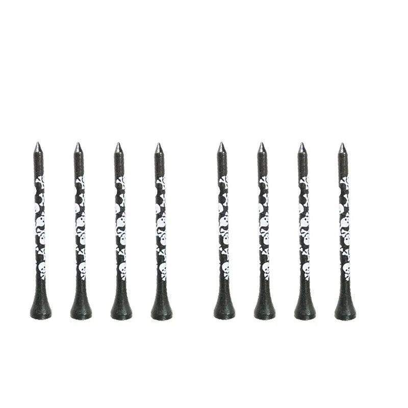 Black bamboo golf spike dowel pins with skull print in 70mm and 83mm lengths