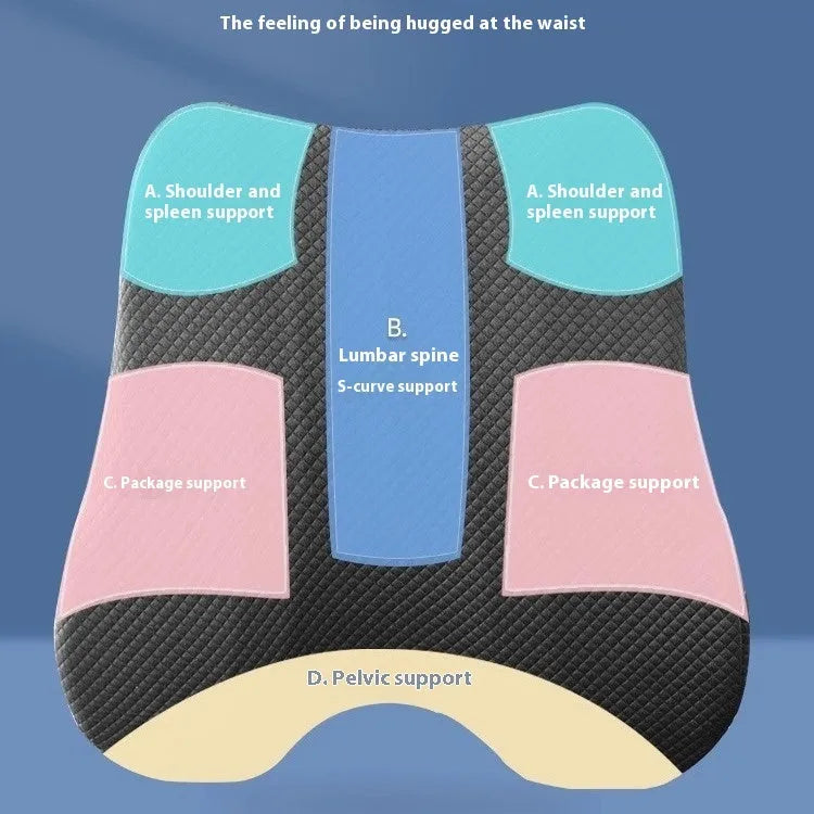 Grey office lumbar support pillow on a chair, dimensions 40x40x8cm