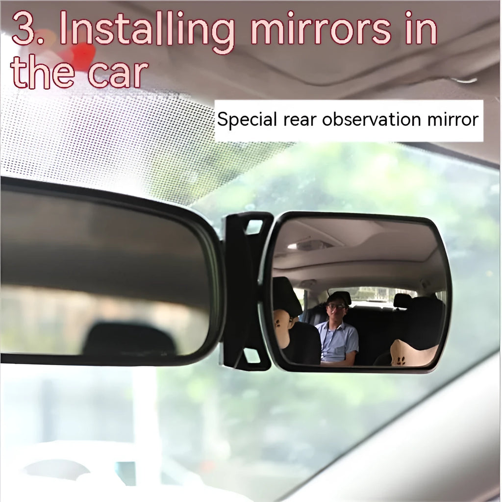 Wide angle car rearview mirror, glass, 8 x 6cm, adhesive backing, single unit.