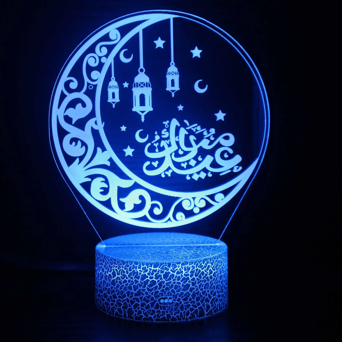 3D small LED night lamp with a black touch-sensitive base showing colourful lighting effects.