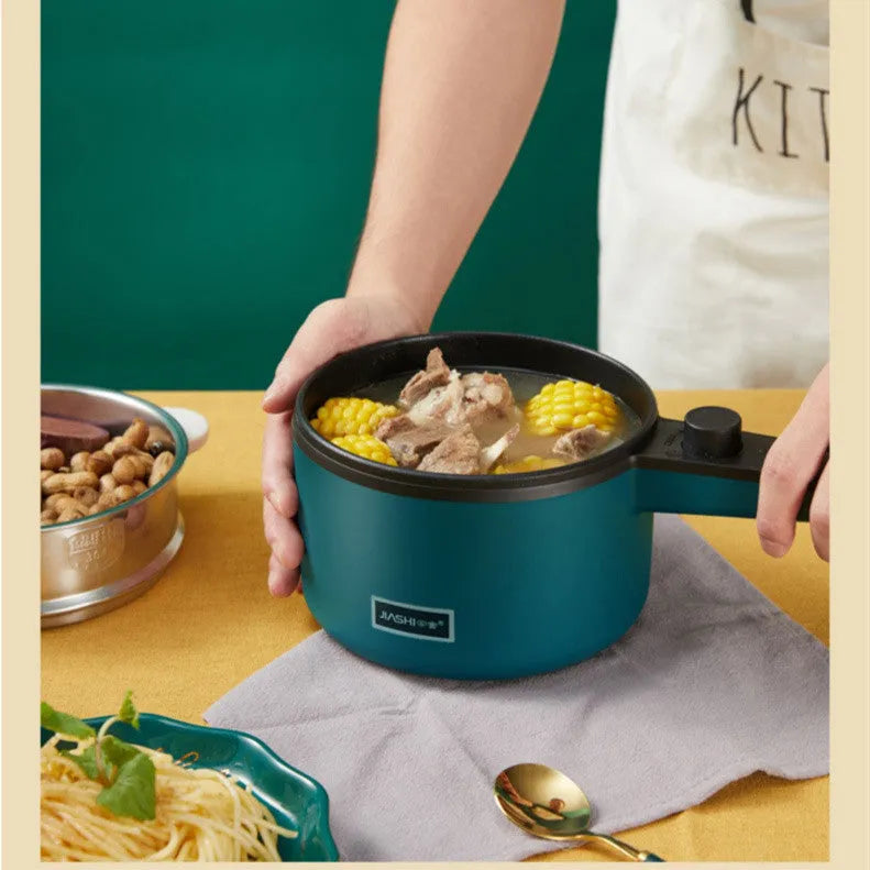 Mini electric cooking pot 1.2L non-stick 600W with two-speed knob and Nordic green finish