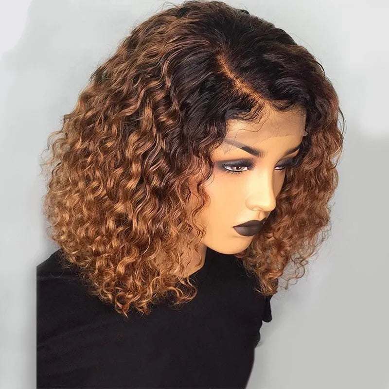 Water wave bob wig in human hair, 6-14 inch lengths, Natural colour, 1B/30, and 1B/99J options