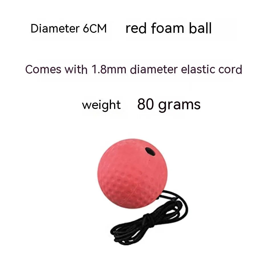 Head-mounted boxing reaction training ball set with adjustable headbands and multiple coloured balls on a white background.