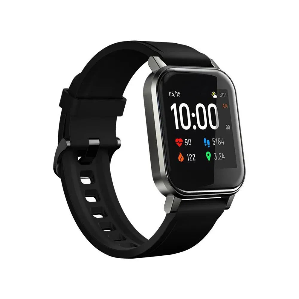 Black waterproof smart bracelet with 1.4-inch colour screen and silicone strap on a wrist