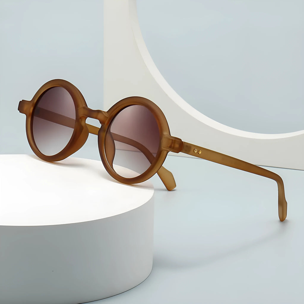 Round retro sunglasses with full-frame plastic design, UV400 lenses and C2 black frame double grey colour