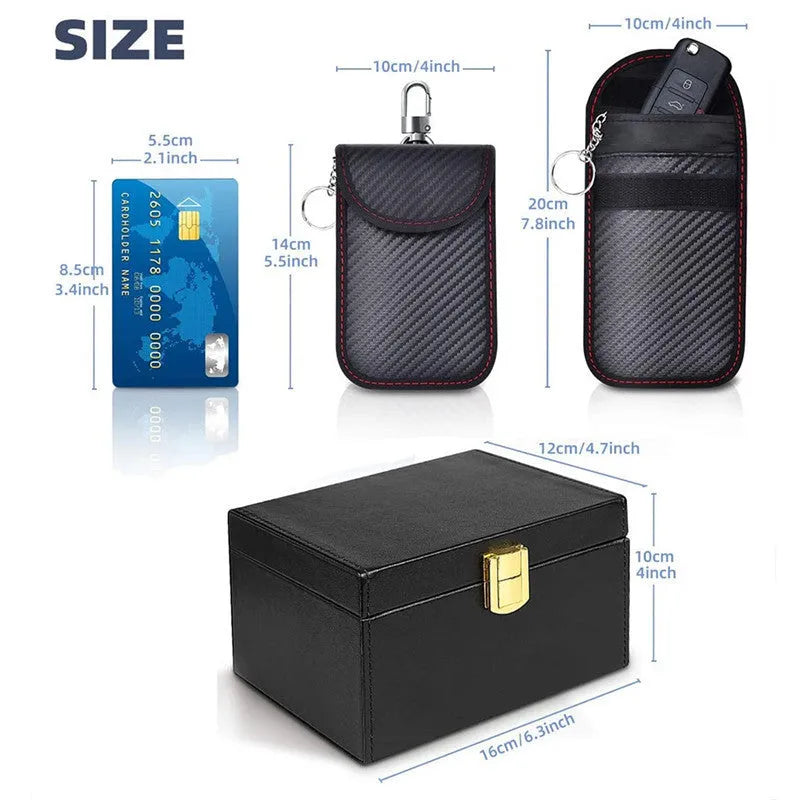 Carbon fibre RFID shielding box with two key cases for anti-theft protection