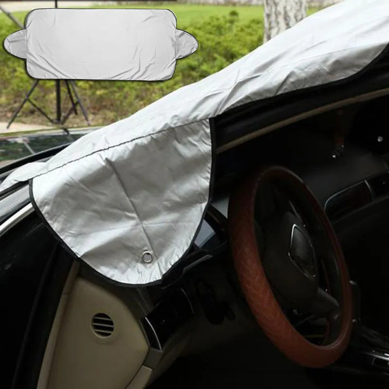 Car windscreen cover aluminium film 206 x 70cm silver and black reversible with suction cups