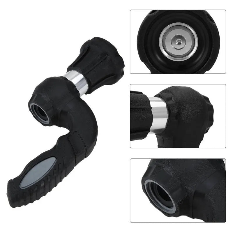 Black handheld high-pressure water spray gun with aluminium alloy gun head and ABS handle, 3 metre spray distance