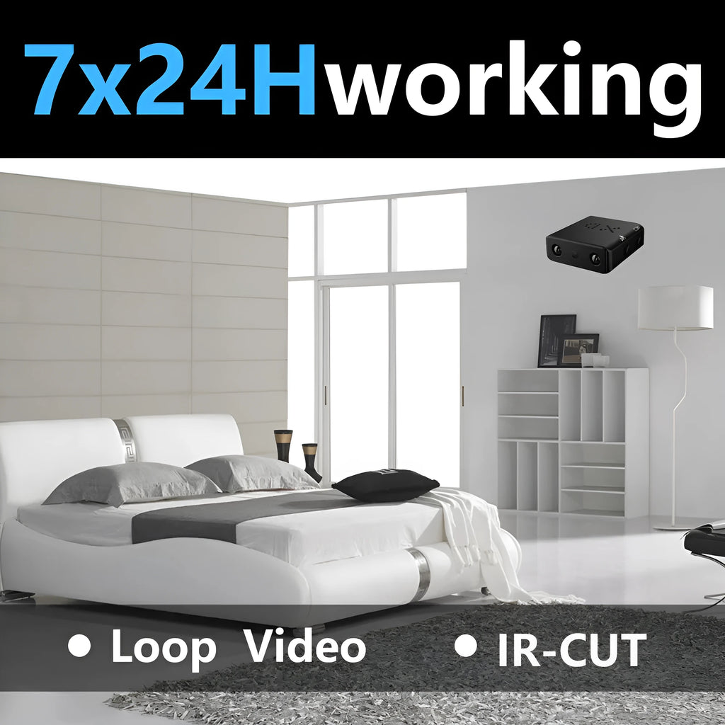 Mini secret camera 2.9 x 1.1 x 2.9 cm with Full HD 1080P, night vision, and motion detection in black