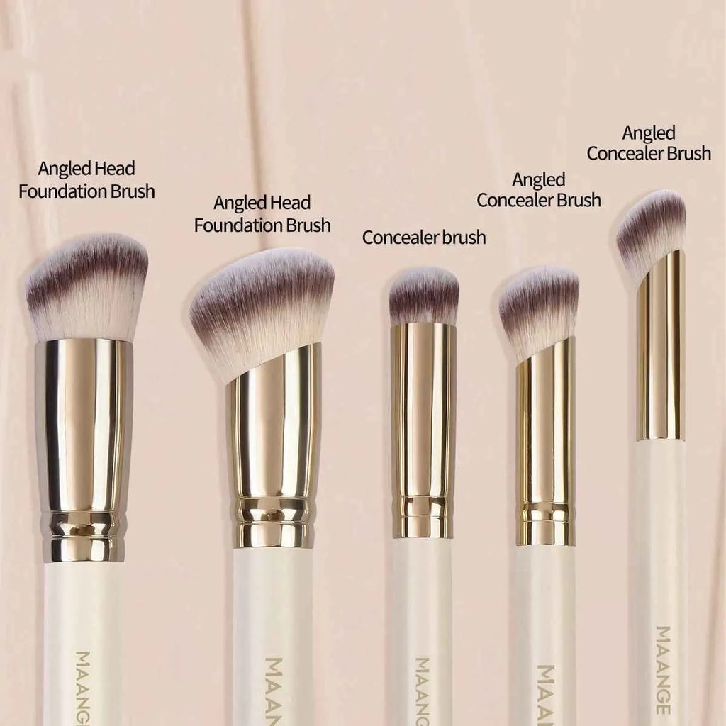 MAANGE set of five apricot-coloured angled kabuki makeup brushes with synthetic bristles.