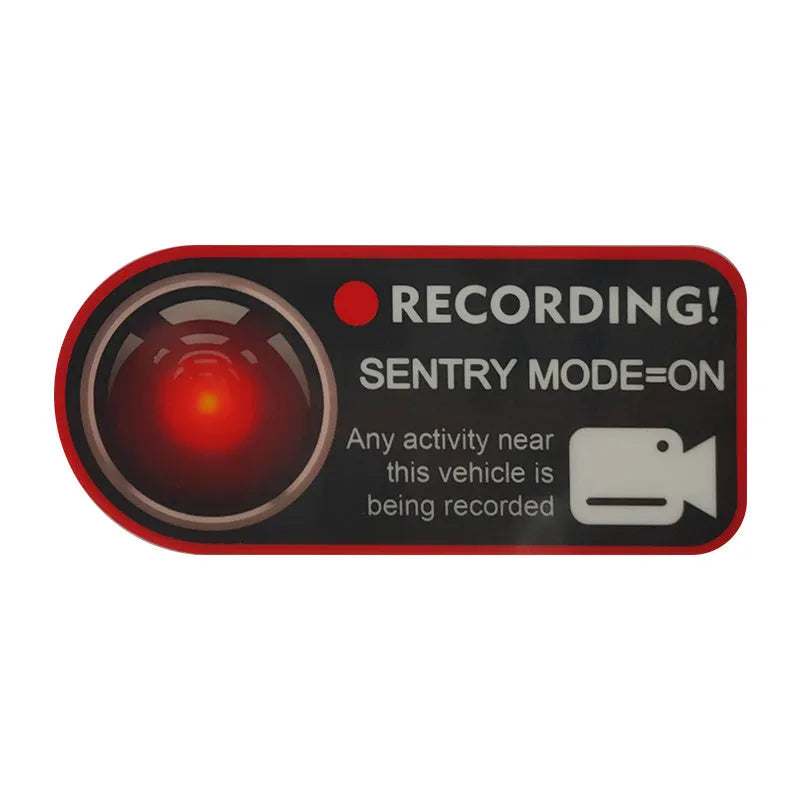 Tesla sentry mode warning sticker, white PVC electrostatic decal measuring 11x5cm