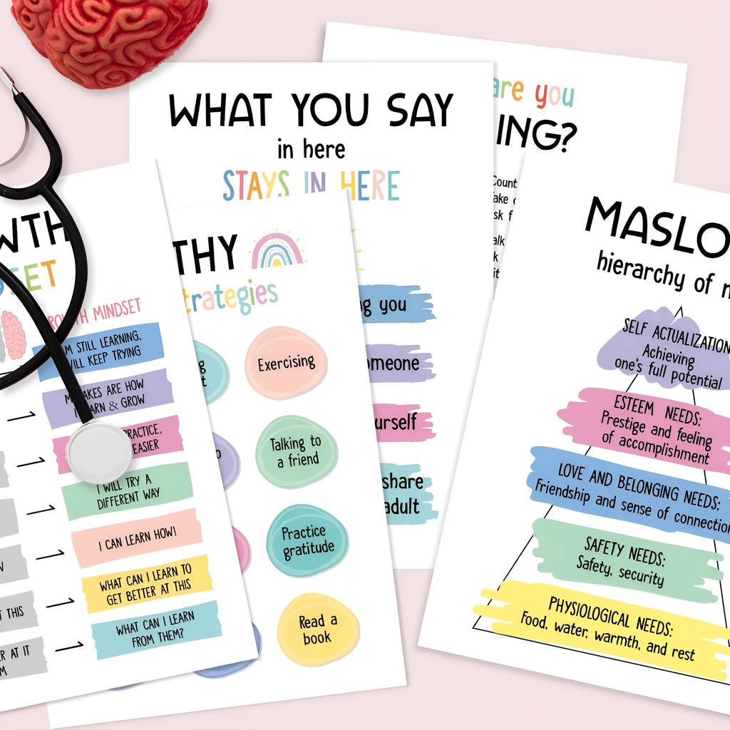 Set of 12 mental health posters printed on coated paper with bright film finish, 255 x 355mm