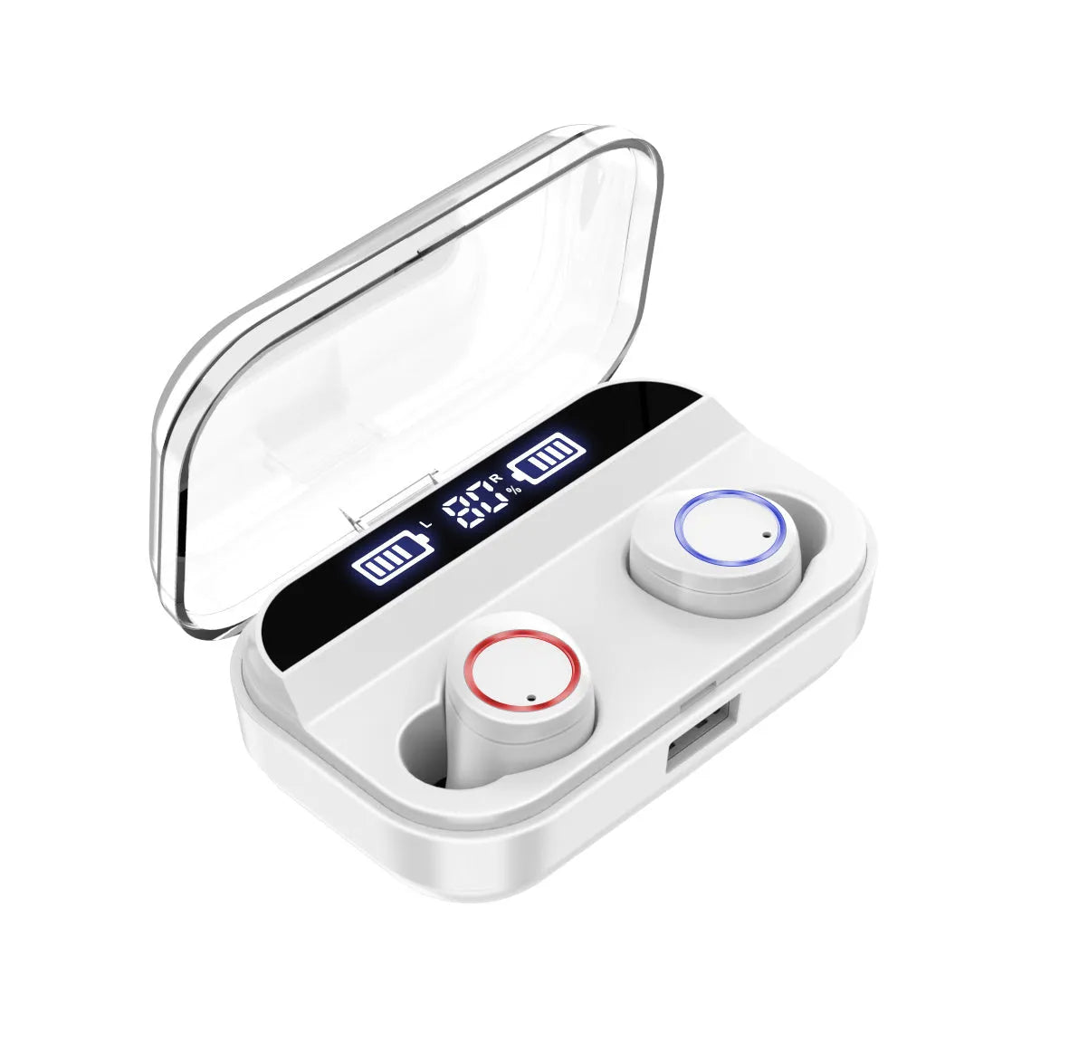 Black X11 Bluetooth wireless earbuds with touch controls and charging case with optional wireless charging
