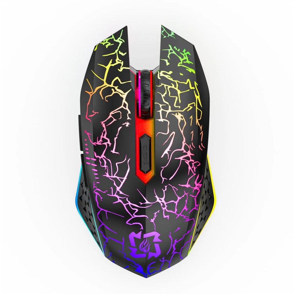 Black and white wireless gaming mouse with luminous breathing light and charging cable