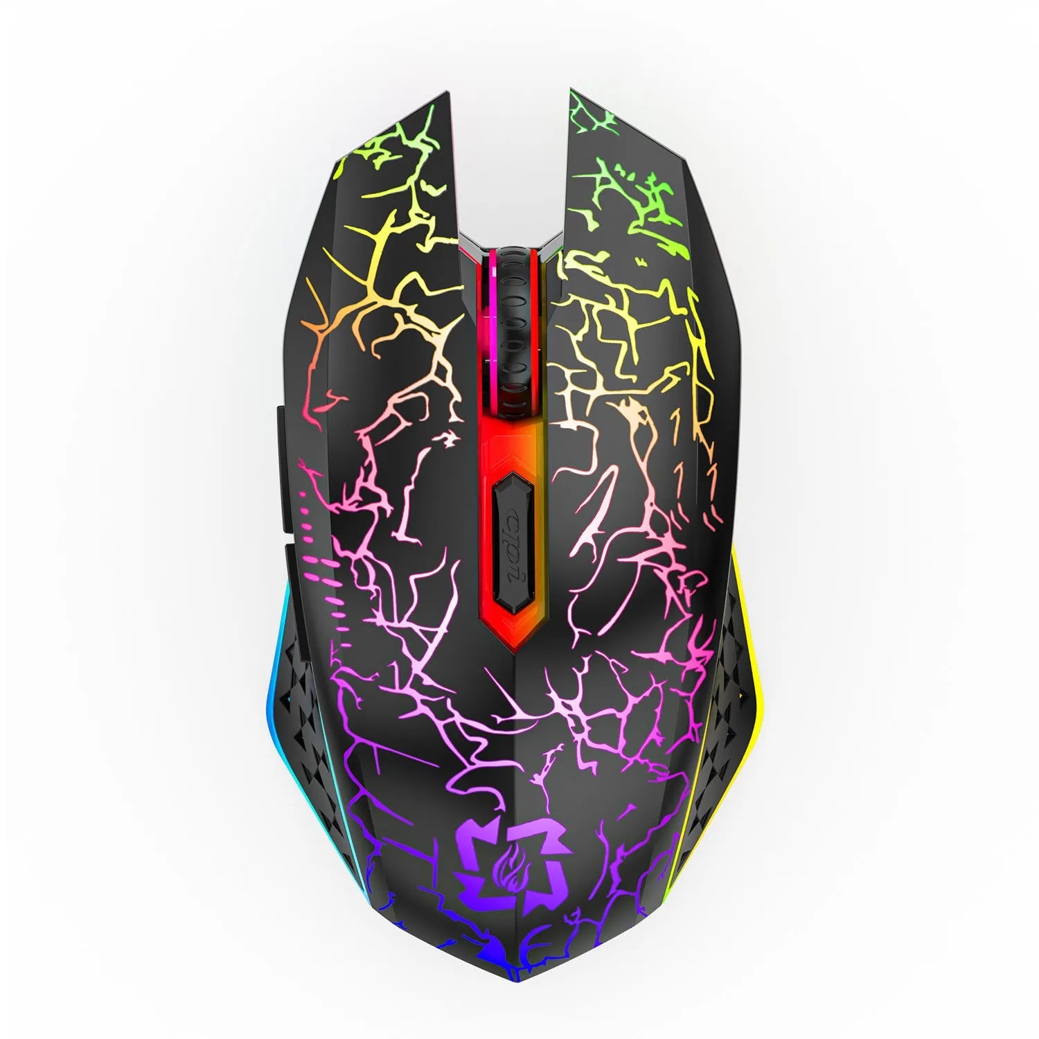 Black and white wireless gaming mouse with luminous breathing light and charging cable