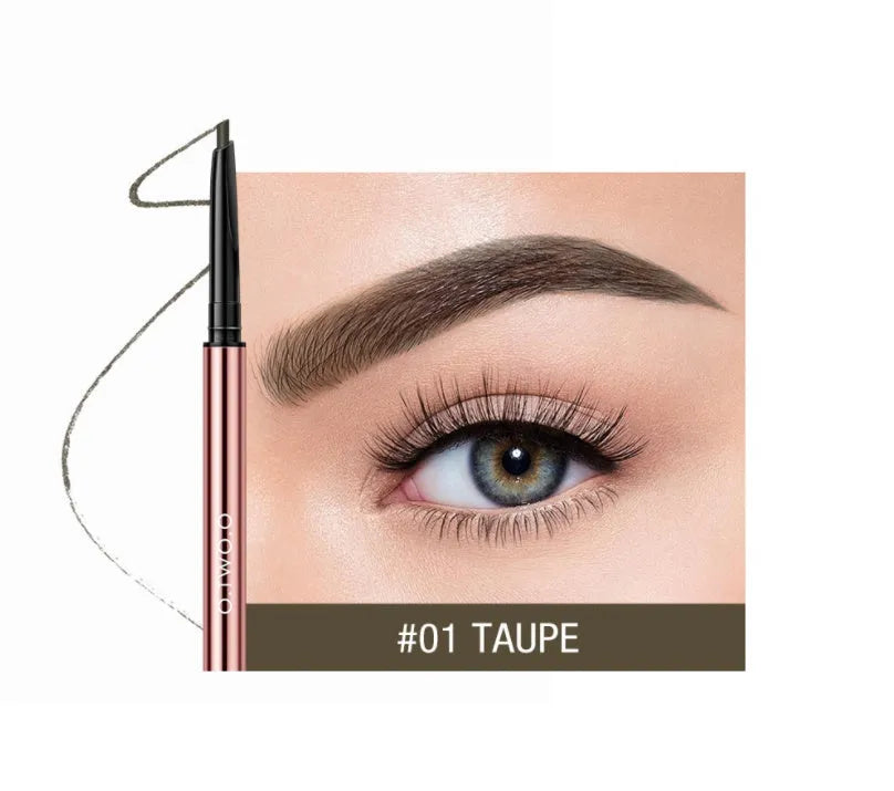 Eyebrow make-up pencil in colour box with six shade options shown.