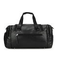 Large black PU travel bag with separate shoe compartment, dimensions 52cm by 19cm by 27cm
