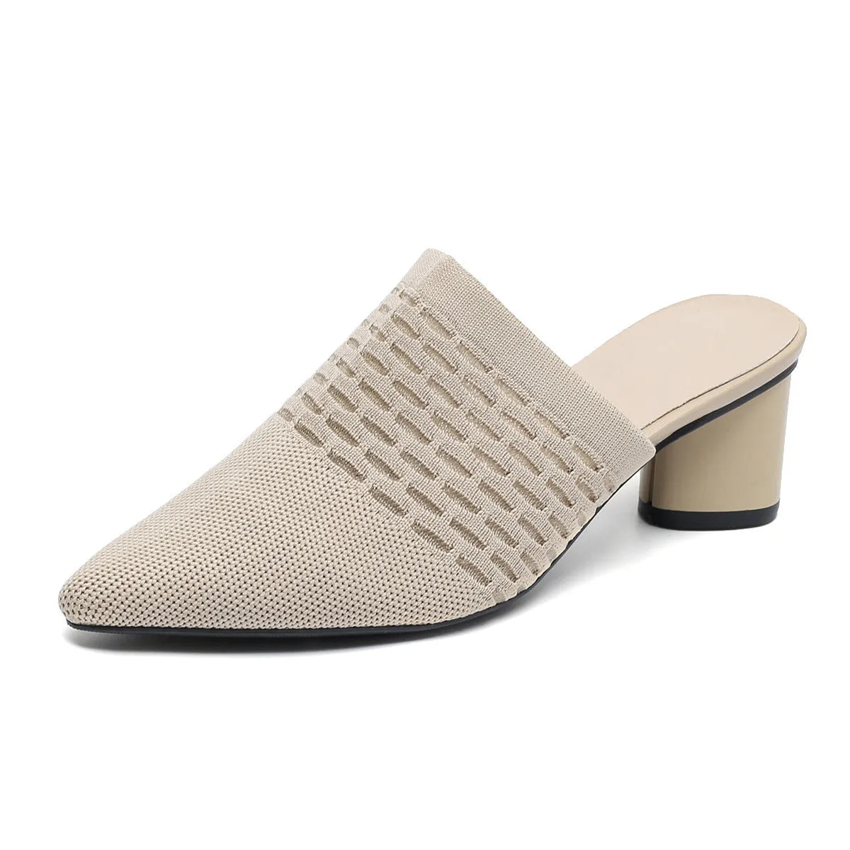 Women's pointed toe cap sandals with chunky 5cm heel in fishing line colours on rubber sole