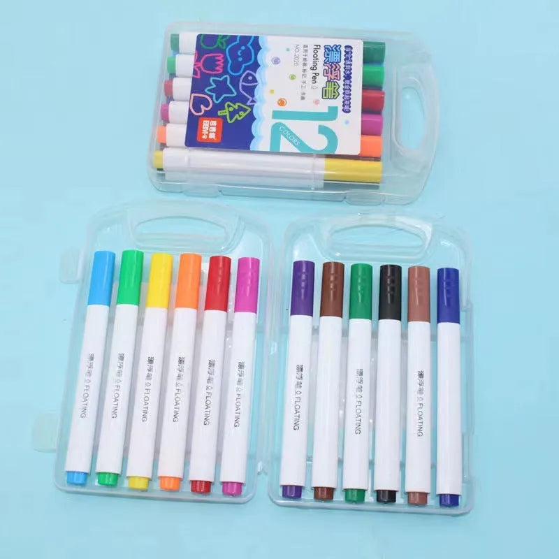 Children's magic water floating pen set with 12 colours in a PVC box, plastic shell, for painting and birthday gifts