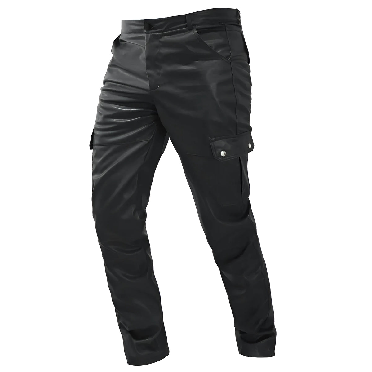 Men's straight leg PU leather trousers, mid waist, available in black, brown, wine red, royal blue, dark blue, sizes S-5XL