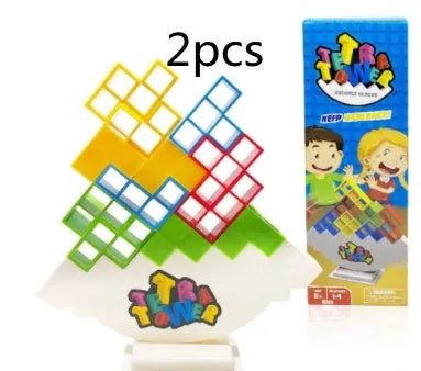 Plastic balance stacking game with 16 colourful blocks and chassis for family play