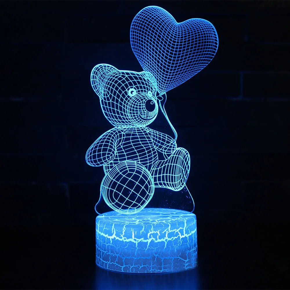 3D cute bear creative night light with colourful acrylic shade and LED source, shown as a shaped night light for home or hotel use.