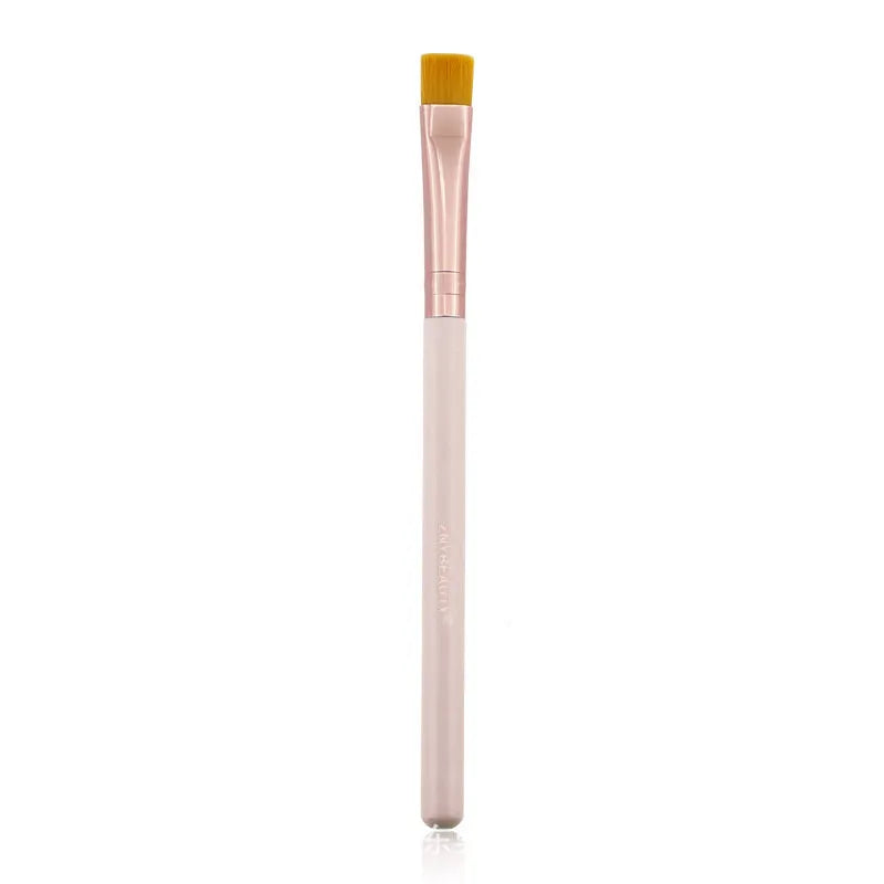 26 pink makeup brushes with wooden handles in storage bag