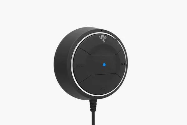 Bluetooth 5.0 car hands-free music player with NFC in black with AUX cable and mini USB power port