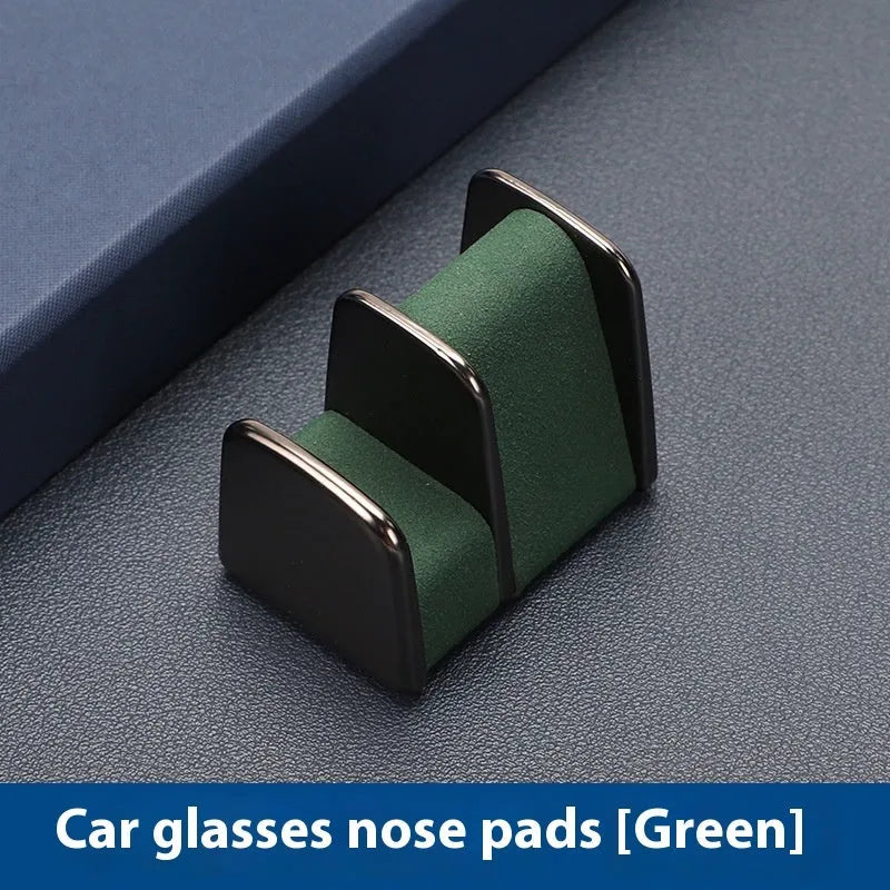 Car dashboard glasses clip holder in black, grey, green or red with zinc alloy leather construction