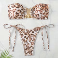Strapless U-shaped lace-up bikini set with V-neck top and shorts in eight colours, sizes S-XL