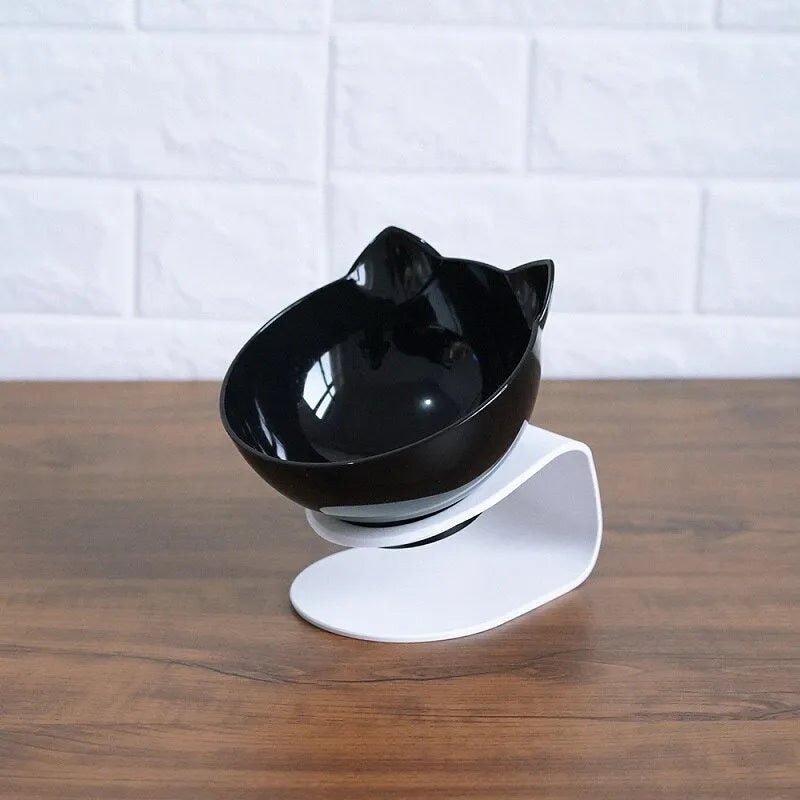 Non slip double cat bowl with raised stand, 15° tilted transparent pet feeder for cats and dogs