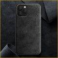 Suede mobile phone case for iPhone in dark blue, dark night green, or elegant black.