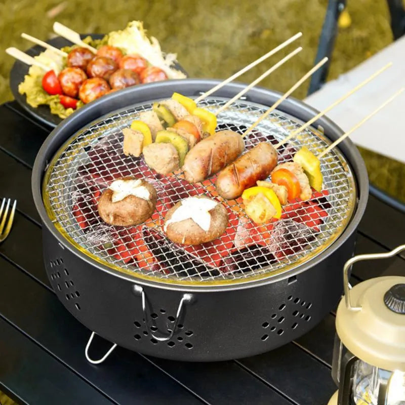 Portable stainless steel charcoal barbecue grill with detachable parts and storage bag
