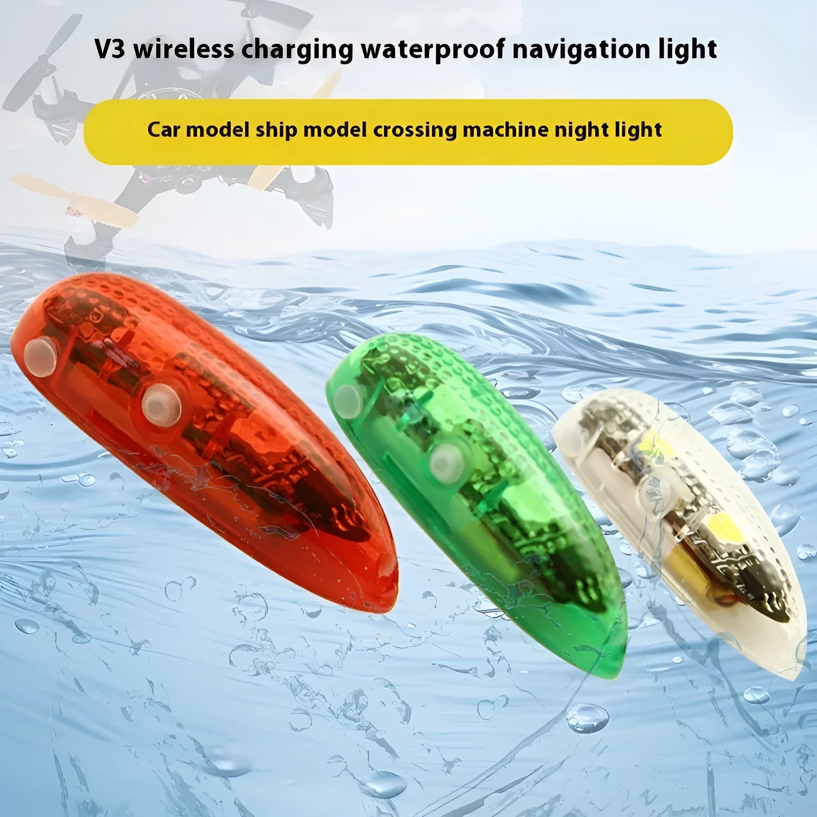V3 wireless charging navigation light for car and ship models with waterproof construction