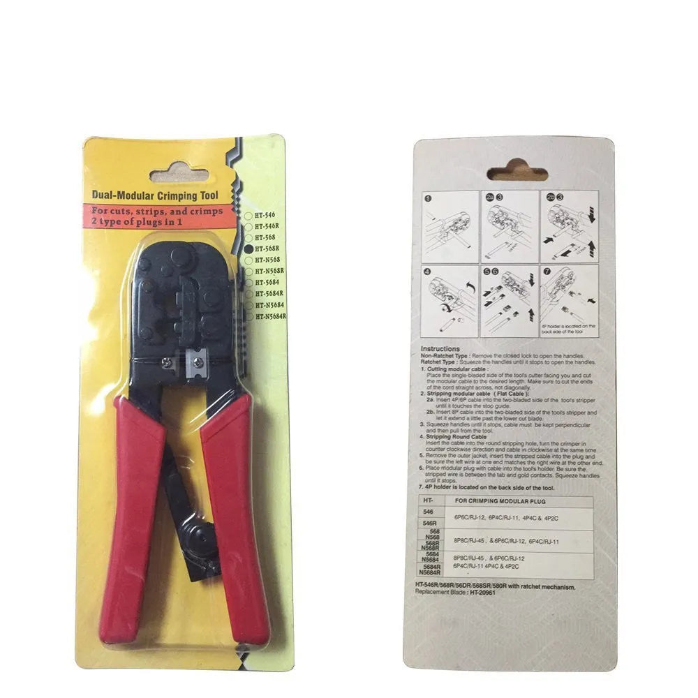 High carbon steel crimping tool with 40Cr cutter head, round mouth, and red flame retardant PC and PVC handle for cable.