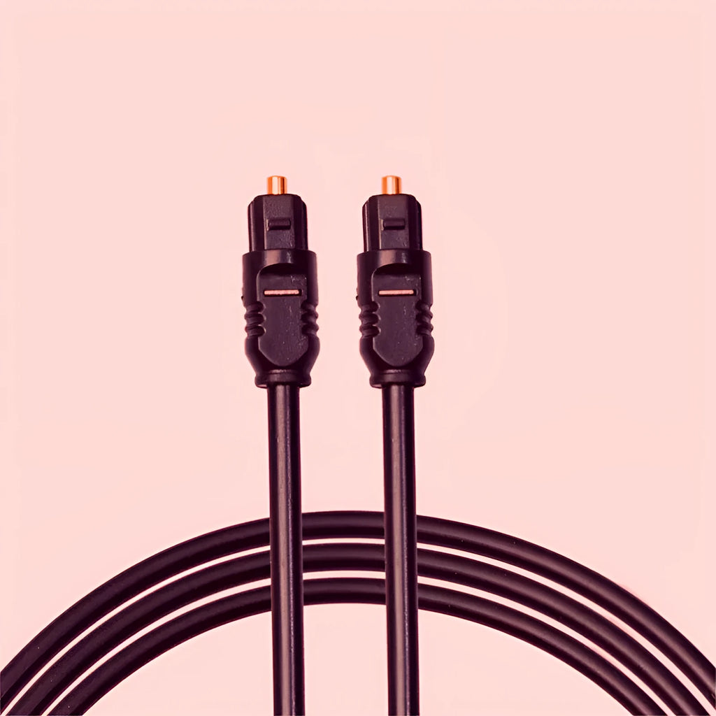 Black Toslink fibre optic audio cable with square 4mm connectors, 2 metres long
