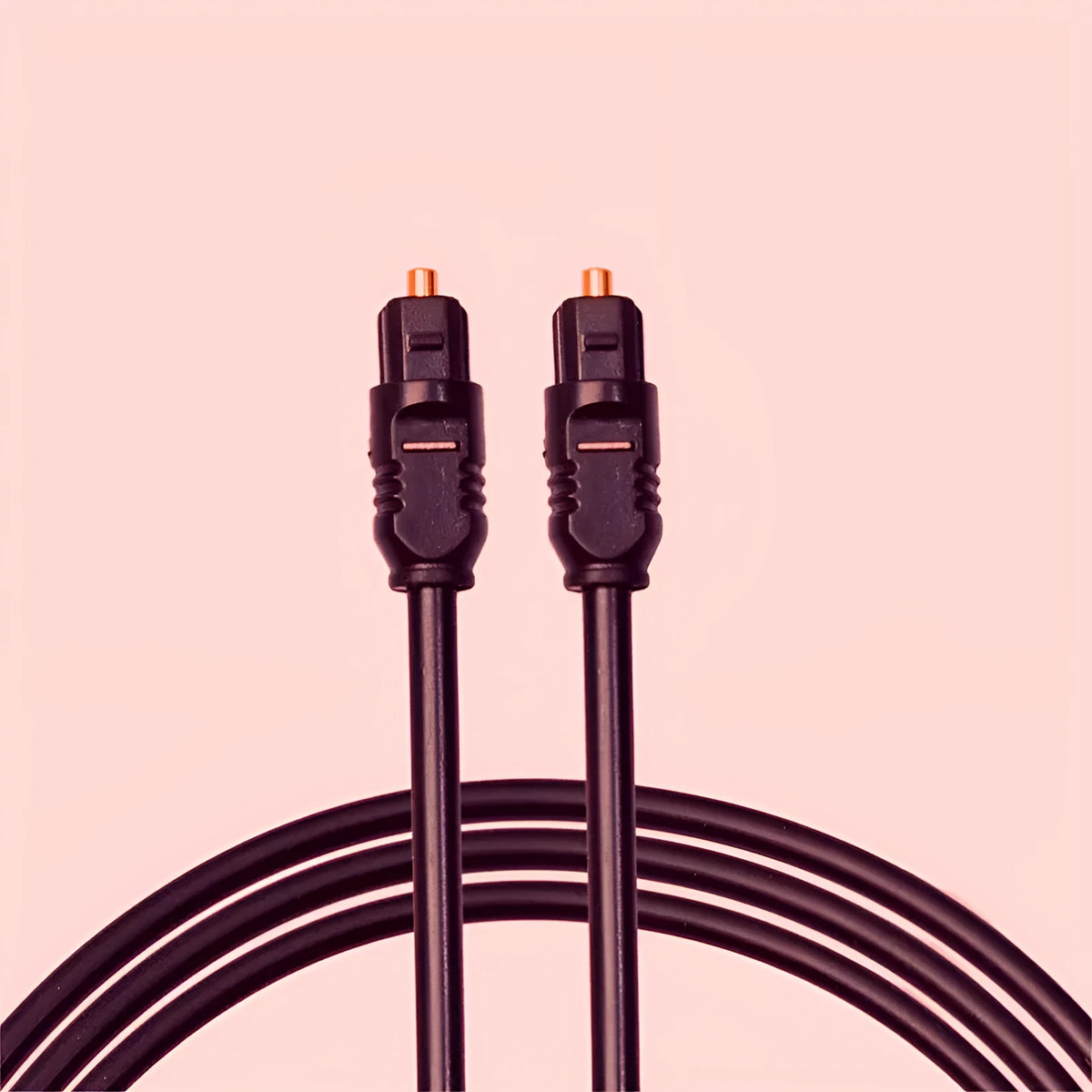 Black Toslink fibre optic audio cable with square 4mm connectors, 2 metres long