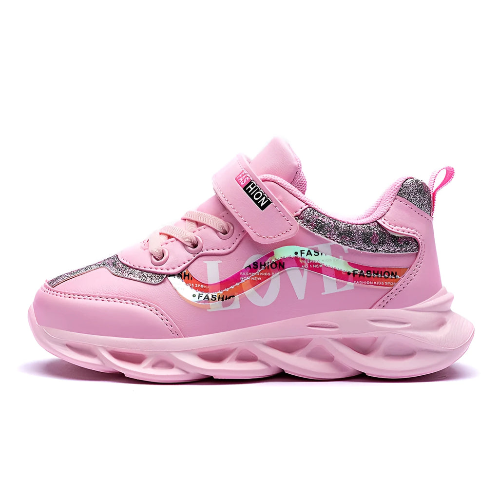 Korean style girls sports shoes in white with Space PU upper and plain design on light background