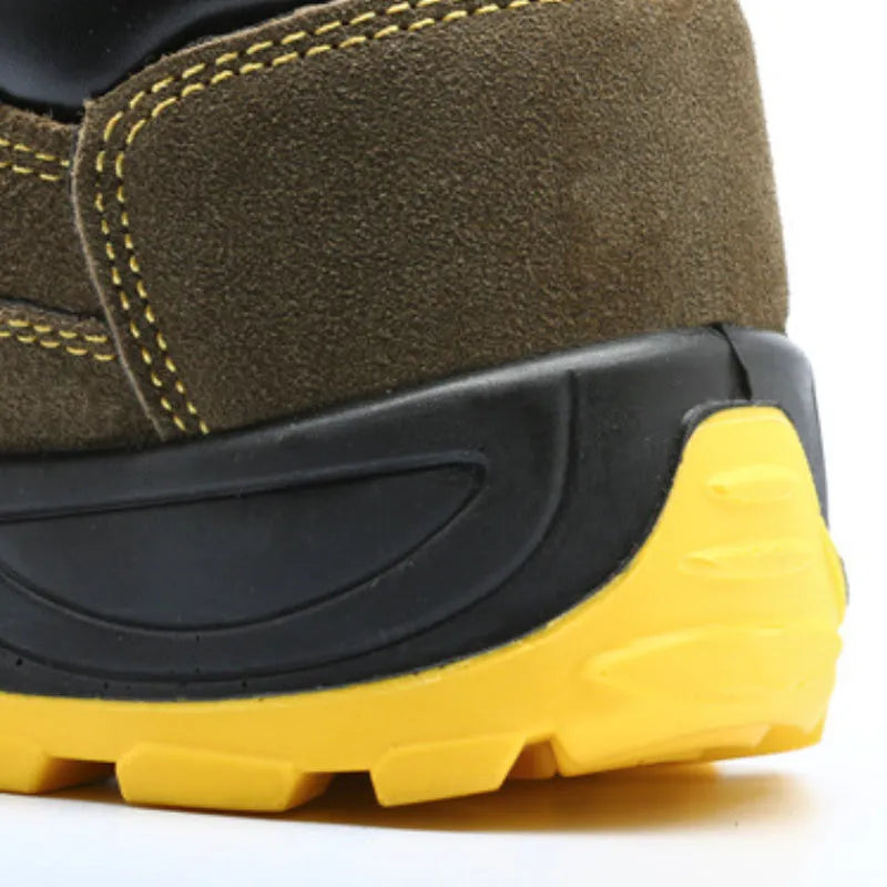 Bronze cow suede steel toe safety boots with anti-skid sole for workplace protection