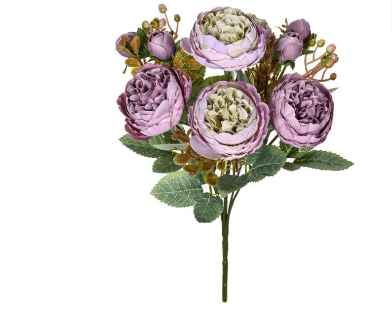 Artificial silk peony bouquet arrangement in a choice of five colours.