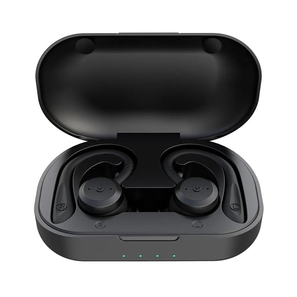 Wireless in-ear Bluetooth headset in black, rose red or fluorescent green with charging case and V5.0 dual mode