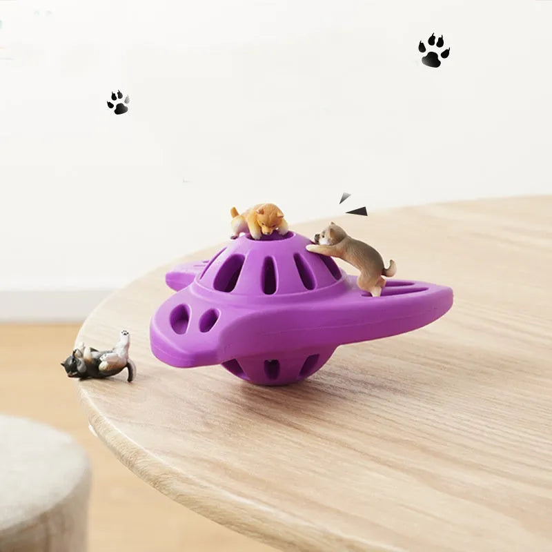 Boomerang-shaped dog chew toy with textured molar edges in purple colour
